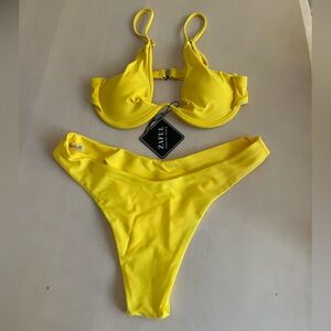 Zaful Yellow Padded Bikini Set - Bright Solid Two-Piece